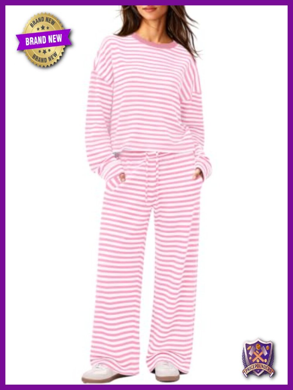 Womens Striped Lounge Set 2 Piece Oversized Top High Waist Pants